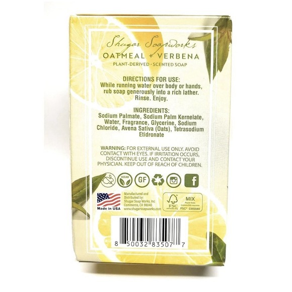Shugar Soapworks OATMEAL + VERBENA Vegan Scented GF Beauty Bar 5oz Soap 6-Pack - Picture 3 of 5